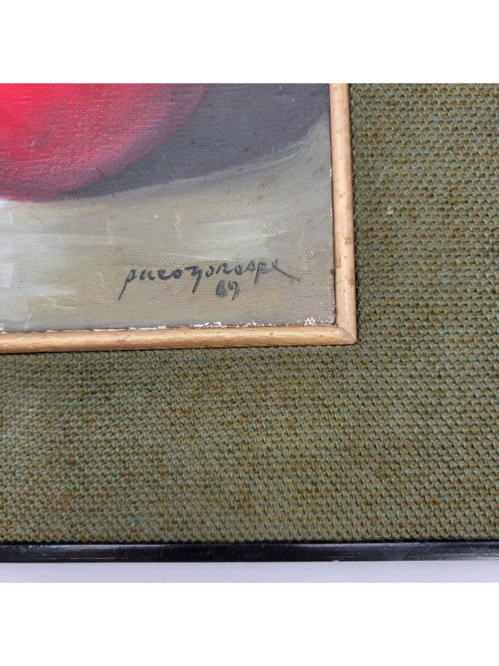 Vintage Paco Gorospe Still Life Painting - Red Apple - Matted Green Frame -Wall - Picture 4 of 9